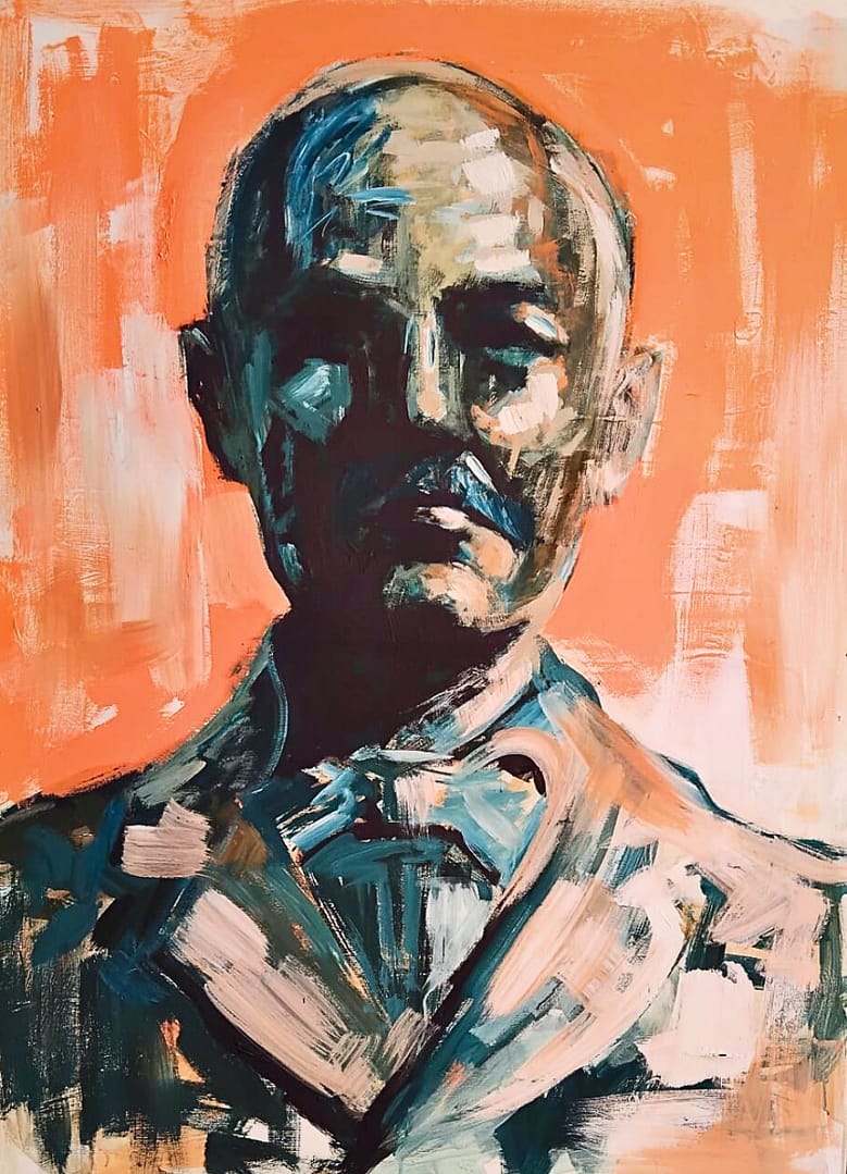 Oil on canvas painting depicting the portret of a man in a suit