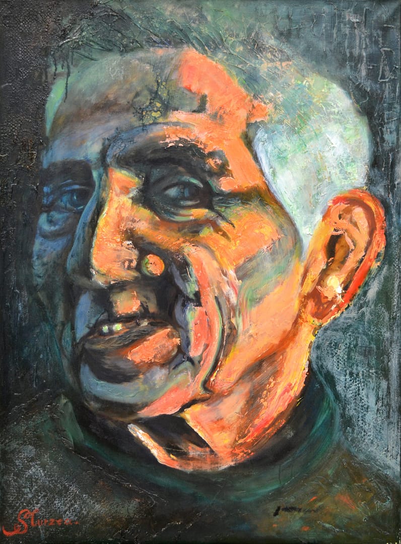 Oil on canvas painting featuring a man smiling