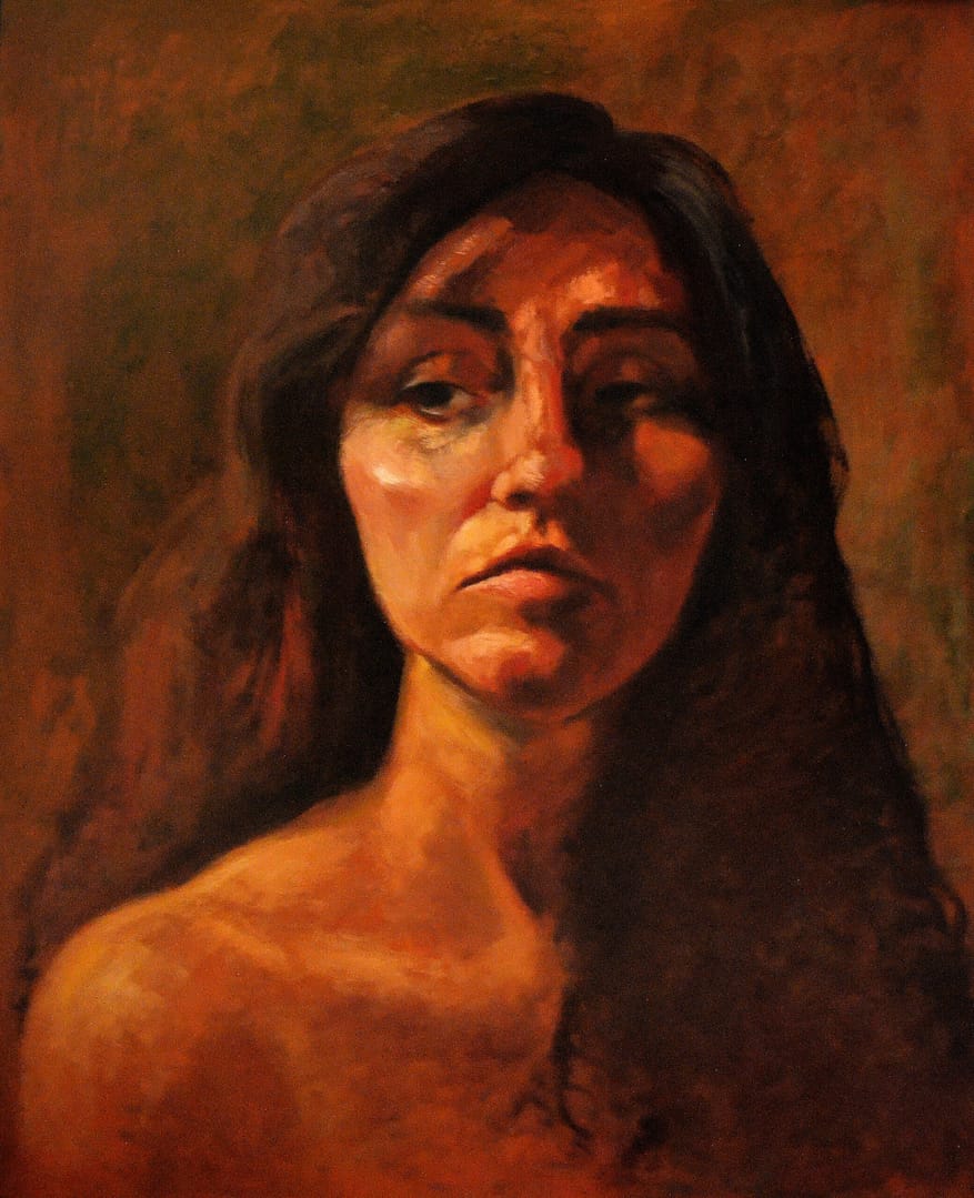 Oil on canvas painting depicting the portret of a young woman