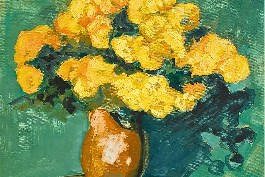 Canvas paining featuring yellow flowers in a vase