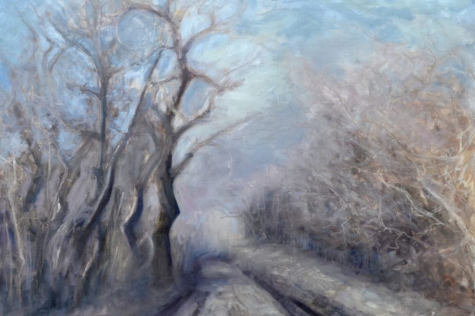 Oil on canvas painting featuring a path in the forest