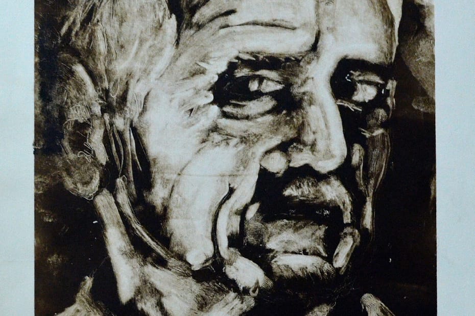 Graphic illustration featuring a man in black and white