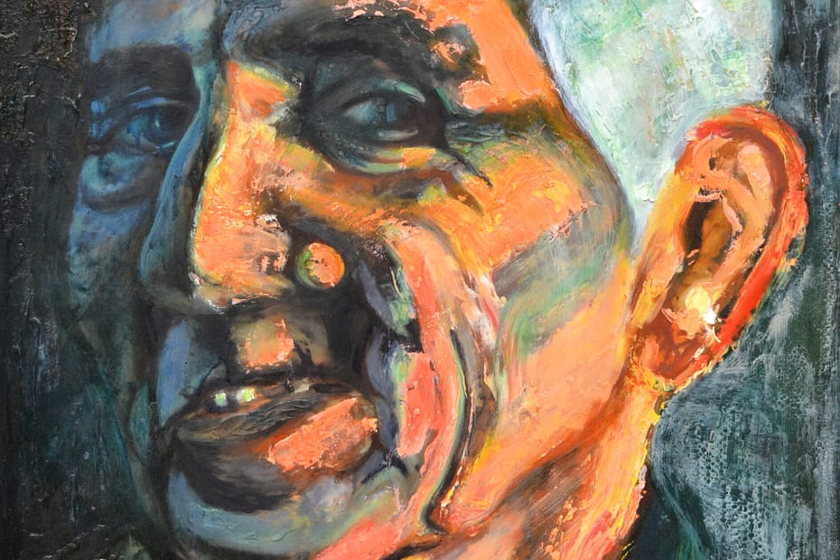 Oil on canvas painting featuring a man smiling